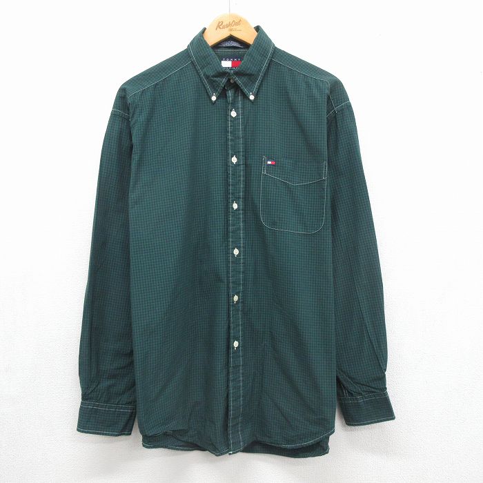 トミーヒルフィガー 90s 長袖シャツ ワンポイントロゴ グリーンチェック メンズXL相当 | 古着
