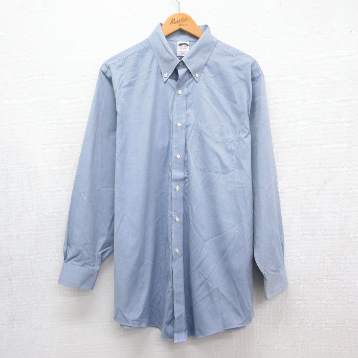 XL★古着 長袖 ブランド シャツ メンズ オックスフォード 大きいサイズ ロング丈 コットン ボタンダウン ライトブルー 26jul21