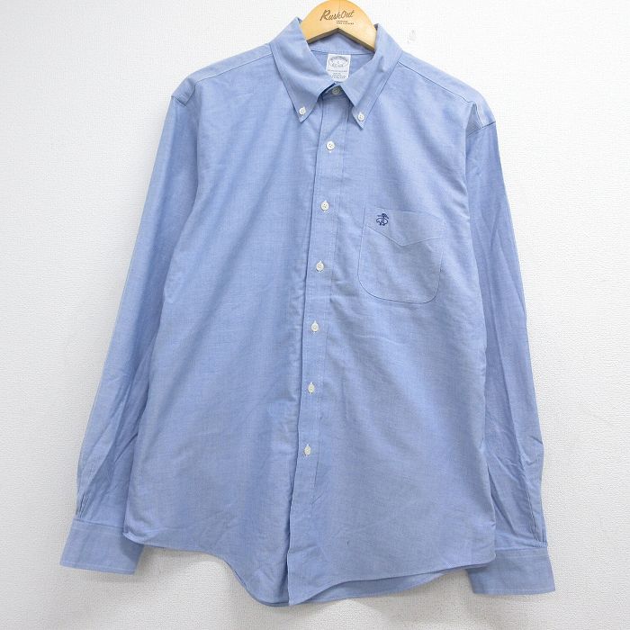 L★古着 長袖 ブランド シャツ メンズ ワンポイントロゴ コットン ライトブルー 26jul23