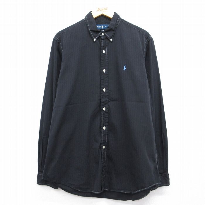 ラルフローレン 90s 長袖シャツ ワンポイントロゴ ブラック メンズL相当 | 古着