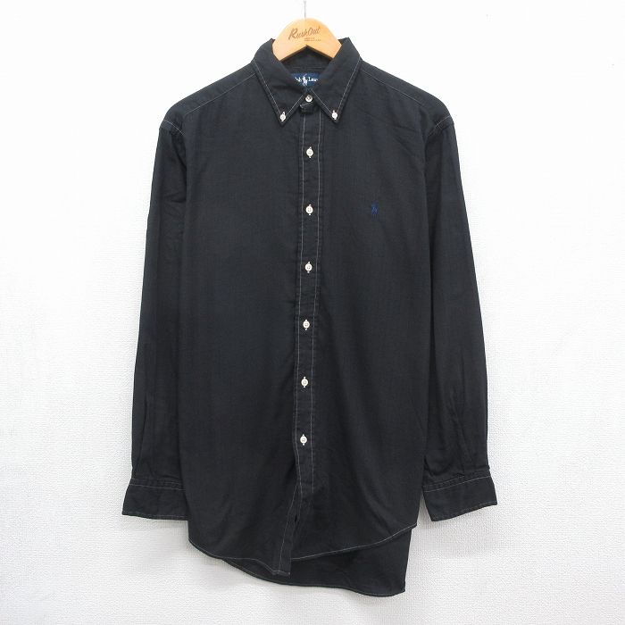 ラルフローレン 90s 長袖シャツ ワンポイントロゴ ブラック メンズL相当 | 古着