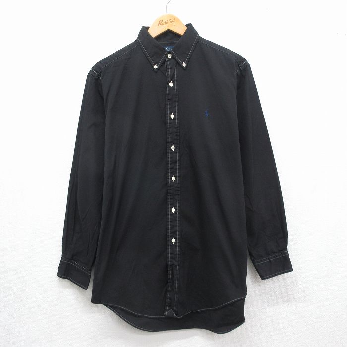 ラルフローレン 90s 長袖シャツ ワンポイントロゴ ブラック メンズL相当 | 古着