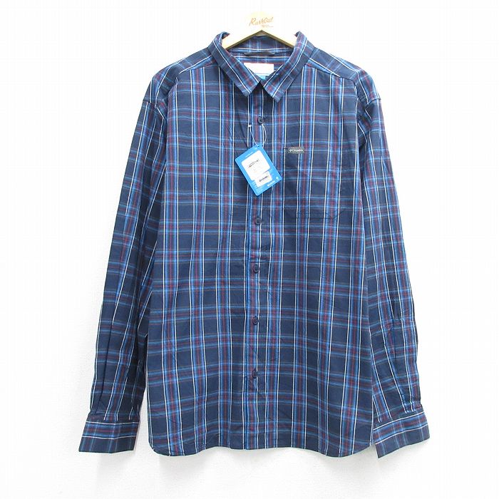 コロンビア 長袖シャツ ネイビーチェック メンズXL相当 | 古着