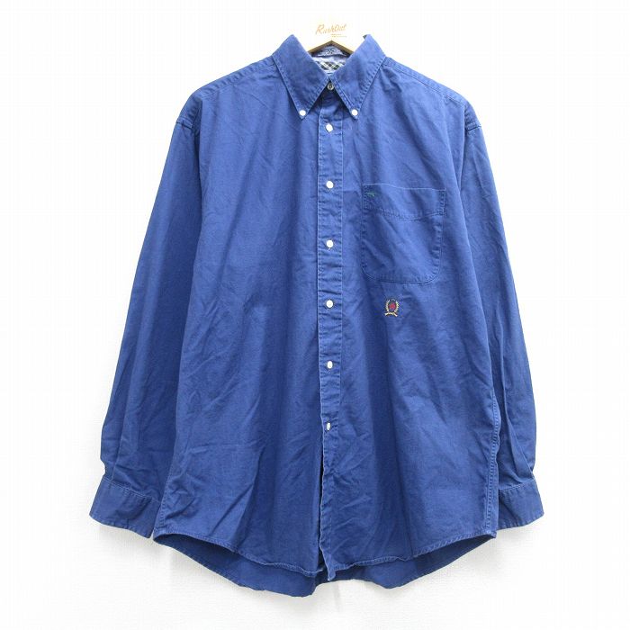 トミーヒルフィガー 90s 長袖シャツ ワンポイントロゴ ブルー メンズXL相当 | 古着