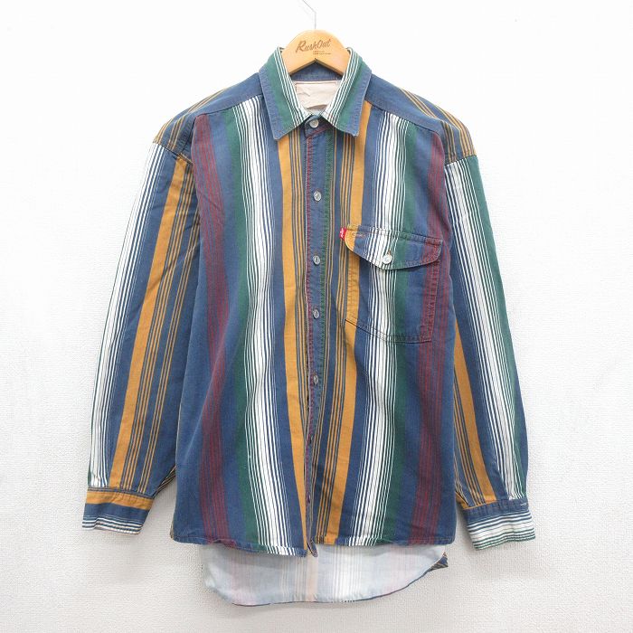 L★古着 リーバイス Levis 長袖 ブランド シャツ メンズ ネイビー ストライプ【spe】 26aug06