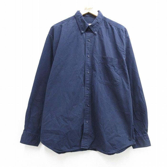 XL★古着 長袖 ブランド シャツ メンズ 00年代 00s 大きいサイズ コットン ボタンダウン ネイビー 26aug06