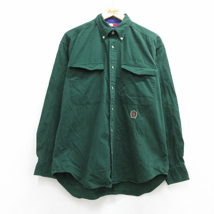 トミーヒルフィガー 90s 長袖シャツ ワンポイントロゴ グリーン メンズXL相当 | 古着