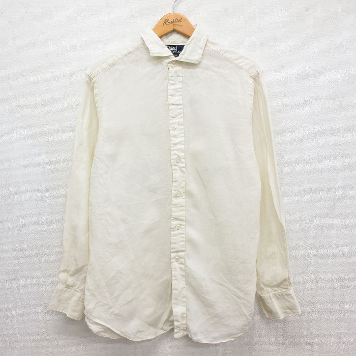 L★古着 ラルフローレン 長袖 ブランド シャツ メンズ 90年代 90s ESTATE リネン 生成り ベージュ【spe】 26aug06