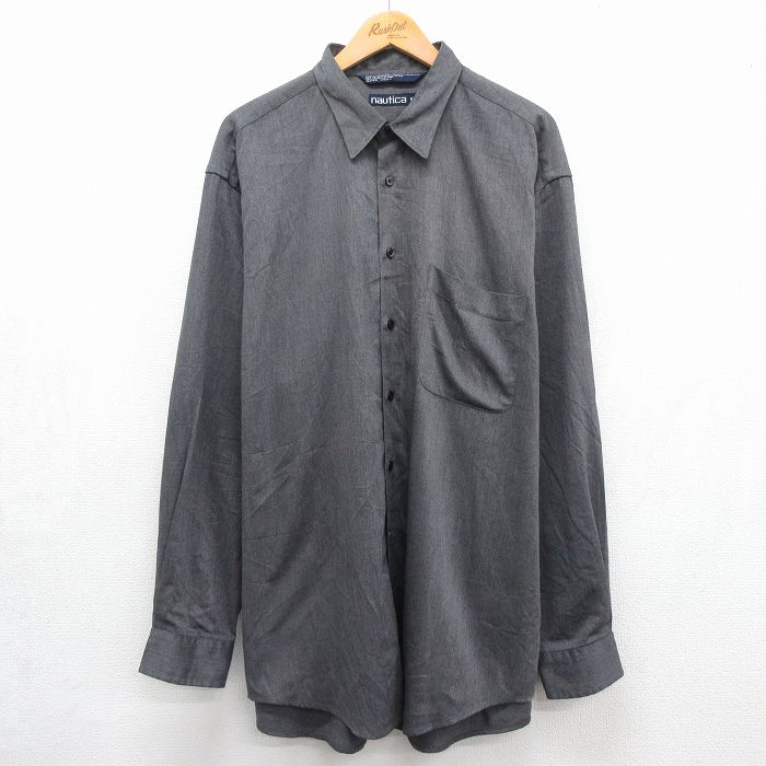ノーティカ 90s 長袖シャツ ワンポイントロゴ グレー メンズXL相当 | 古着