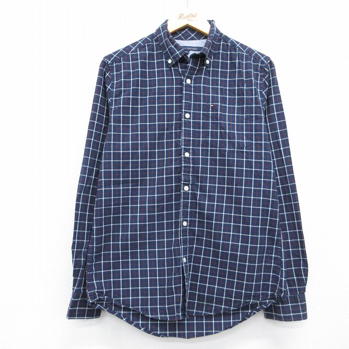 トミーヒルフィガー 長袖シャツ チェック ネイビー メンズM相当 | 古着