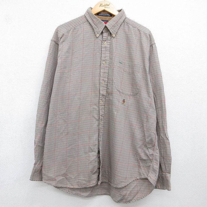 トミーヒルフィガー 90s 長袖シャツ ワンポイントロゴ ブラウンチェック メンズXL相当 | 古着