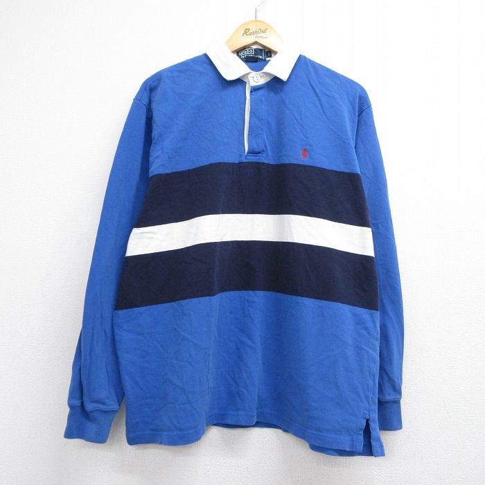 XL★古着 ラルフローレン 長袖 ブランド ラガー シャツ メンズ 90年代 90s ワンポイントロゴ ヒジ当て コットン ブルー【spe】 26aug10