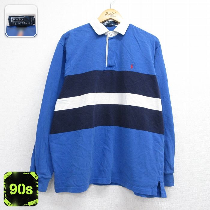 ラルフローレン 90s 長袖ラガーシャツ ワンポイントロゴ ブルー メンズXL相当 | 古着