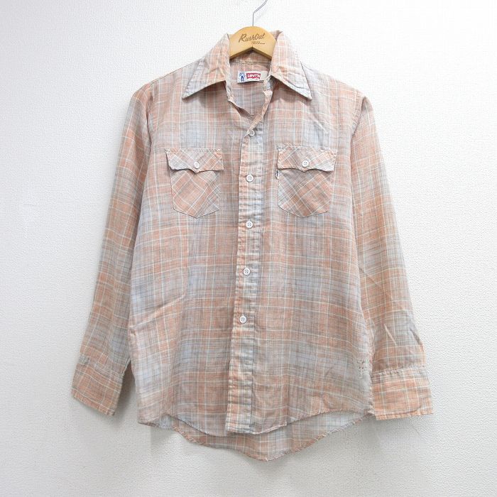 リーバイス 70s 長袖シャツ チェック オレンジ メンズS相当 | 古着