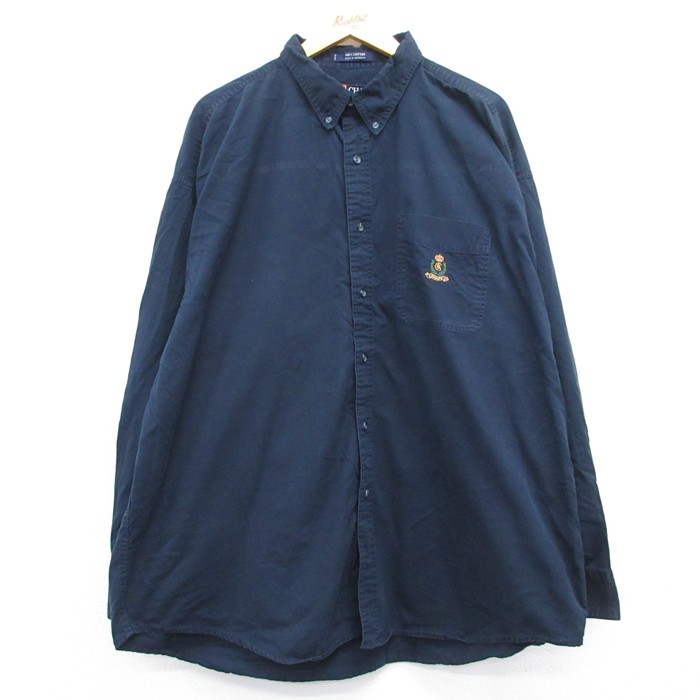 ラルフ チャプス CHAPS RL 長袖 ブランド シャツ 90s ロング丈 ワンポイントロゴ コットン ボタンダウン ブラック メンズXL相当 | 古着