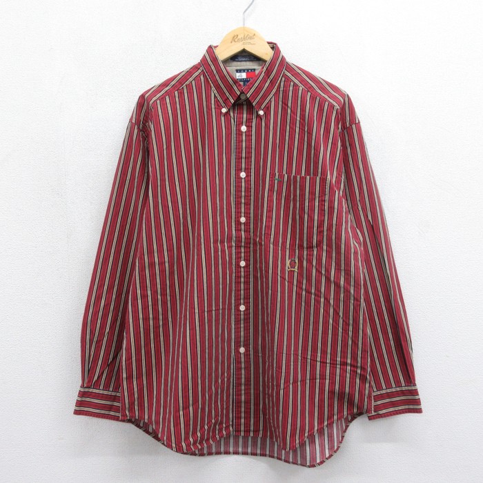 トミーヒルフィガー 90s 長袖シャツ ストライプ レッド メンズXL相当 | 古着