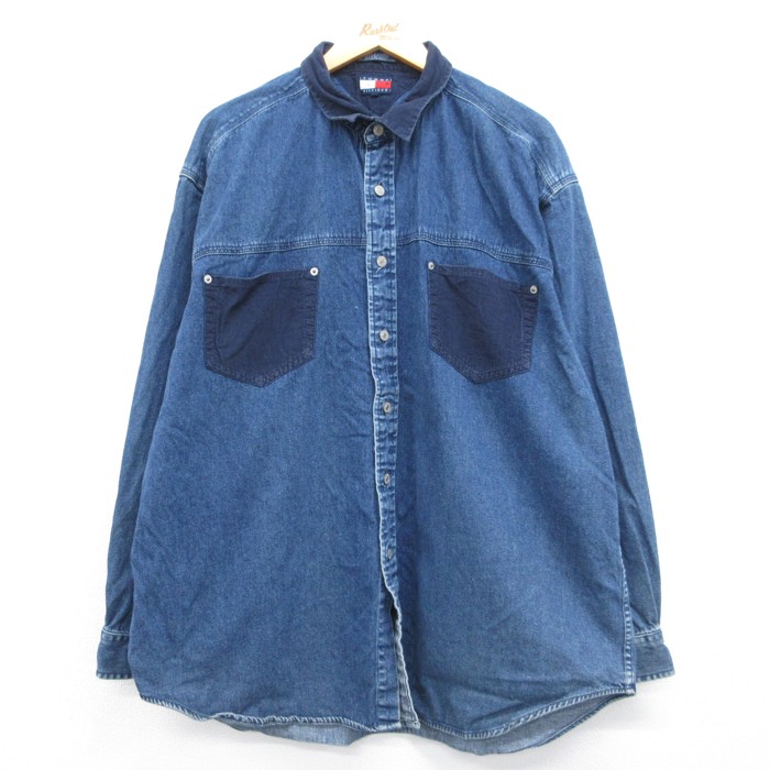 トミーヒルフィガー 90s 長袖シャツ ネイビーデニム XL | 古着 26aug26
