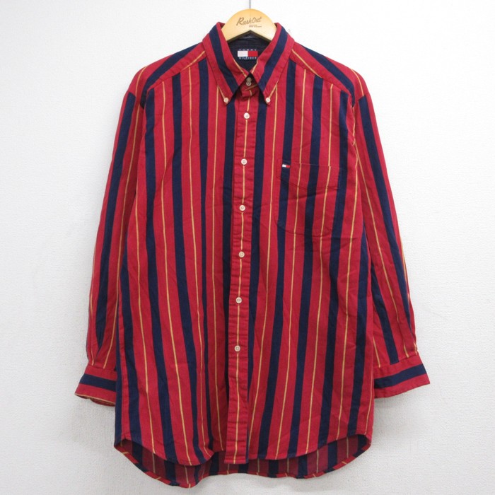 トミーヒルフィガー 90s 長袖シャツ レッドストライプ M | 古着 26aug26