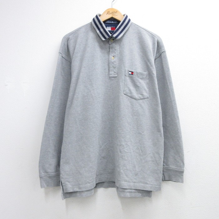 トミーヒルフィガー 90s 長袖シャツ ワンポイントロゴ グレー メンズL相当 | 古着