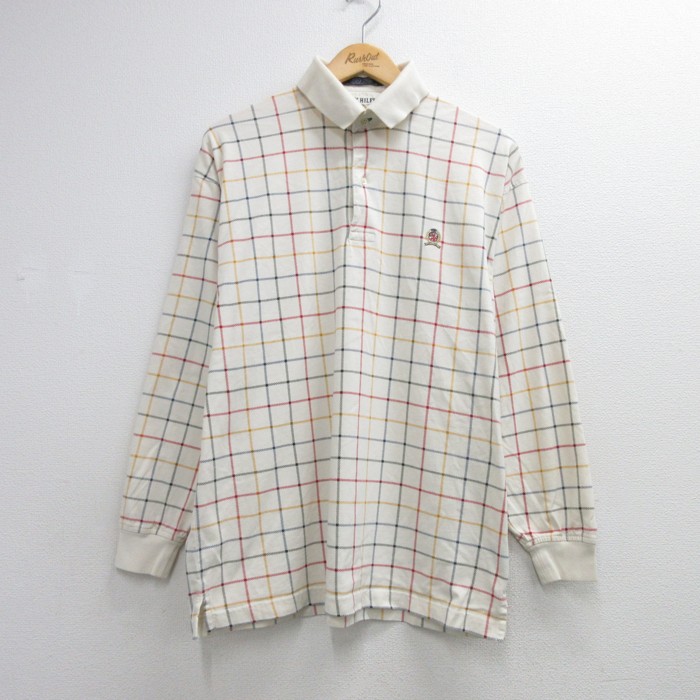 トミーヒルフィガー 長袖シャツ ポロ ベージュチェック メンズL相当 | 古着