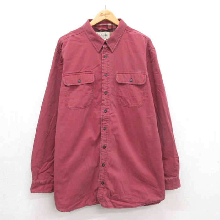 L.L.Bean 00s 長袖シャツ フラップポケット レッド メンズXL相当 | 古着