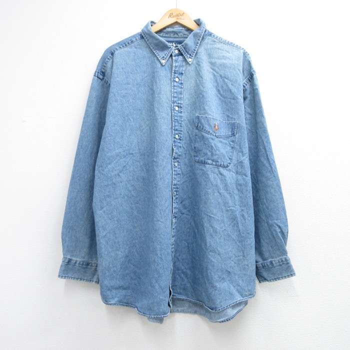 ラルフローレン 90s 長袖シャツ ネイビー メンズXL相当 | 古着