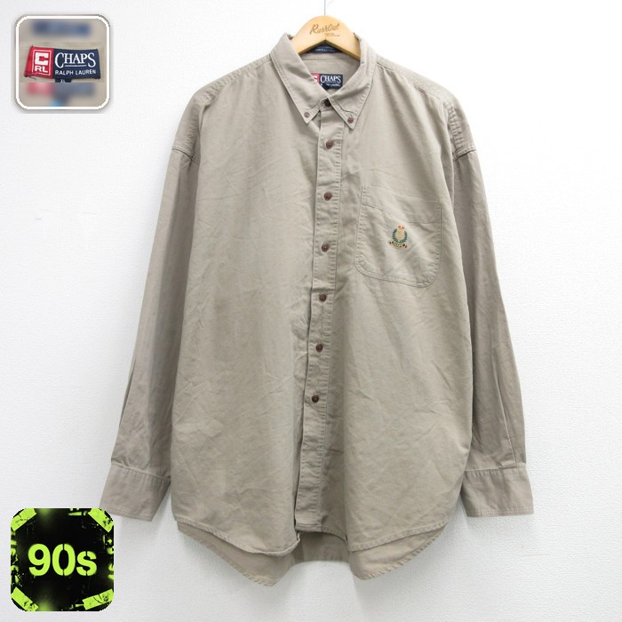 ラルフローレン 90s 長袖シャツ 刺繍ロゴ ベージュ メンズXL相当 | 古着