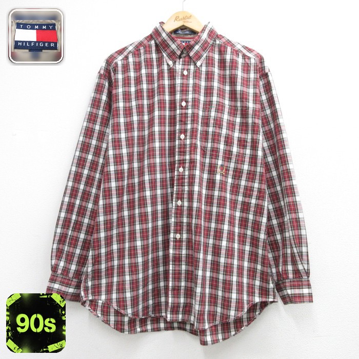 トミーヒルフィガー 90s 長袖シャツ チェック レッド メンズXL相当 | 古着
