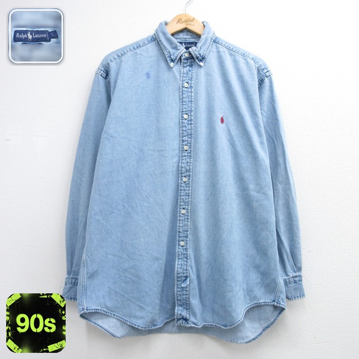 ラルフローレン 90s 長袖シャツ ポニー ネイビー メンズXL相当 | 古着