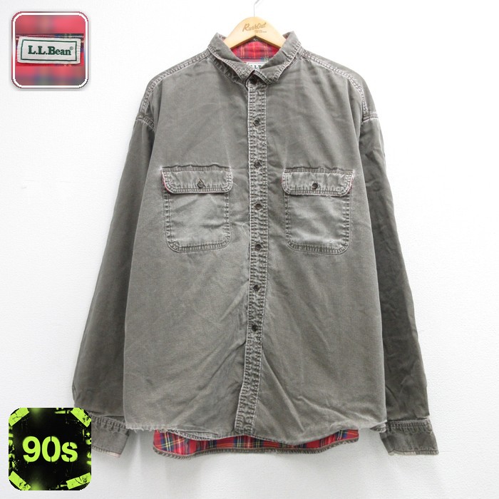 L.L.Bean 90s 長袖シャツ チェック裏地 カーキ メンズXL相当 | 古着