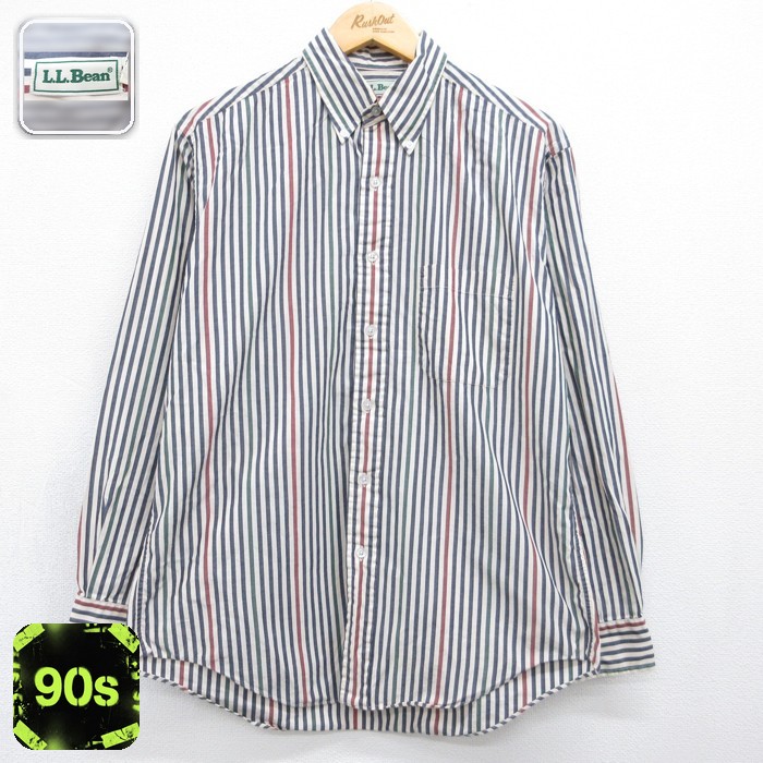 エルエルビーン 90s 長袖シャツ ストライプ ホワイト メンズL相当 | 古着