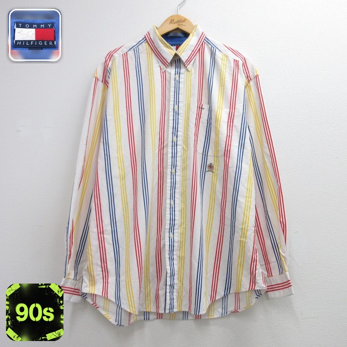 トミーヒルフィガー 90s 長袖シャツ ストライプ イエロー メンズXL相当 | 古着