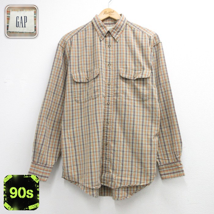 ギャップ 00s 長袖シャツ チェック ベージュ メンズL相当 | 古着