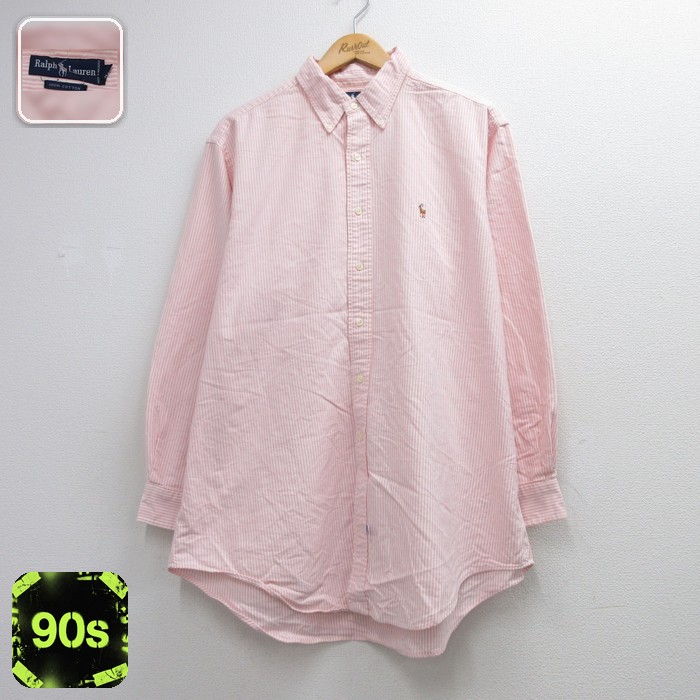 ラルフローレン 90s 長袖シャツ オックスフォード ピンクストライプ メンズXL相当 | 古着