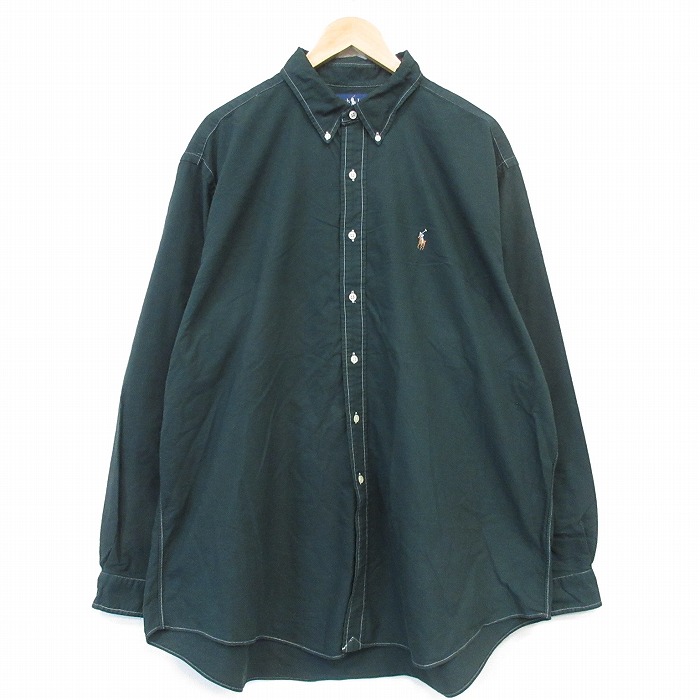 ラルフローレン 90s 長袖シャツ ワンポイントロゴ グリーン メンズXL相当 | 古着
