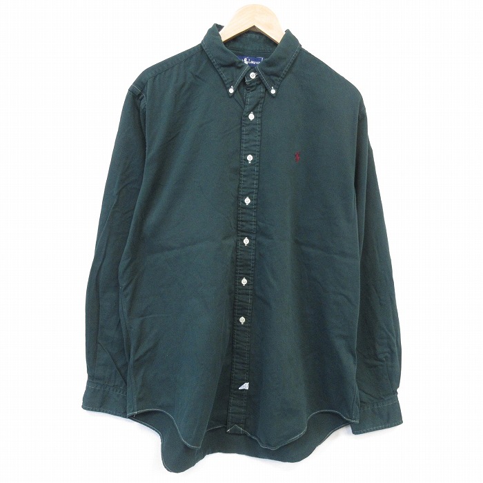 ラルフローレン 90s 長袖シャツ ワンポイントロゴ グリーン メンズXL相当 | 古着