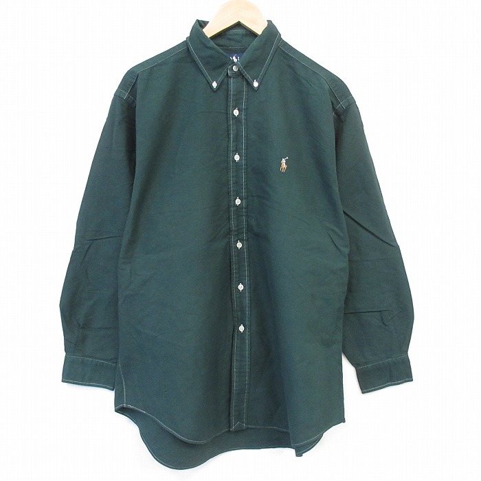 ラルフローレン 90s 長袖シャツ ワンポイントロゴ グリーン メンズXL相当 | 古着