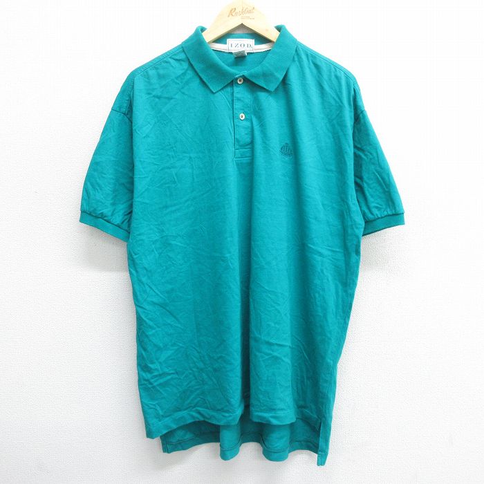 XL★古着 IZOD 半袖 ブランド ポロ シャツ メンズ 90年代 90s ワンポイントロゴ コットン 青緑系 24mar16 中古 トップス