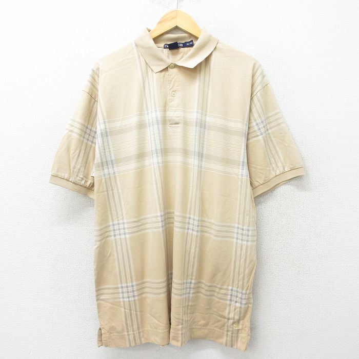 ノーティカ 90s 半袖ポロシャツ ワンポイントロゴ カーキチェック XL | 古着