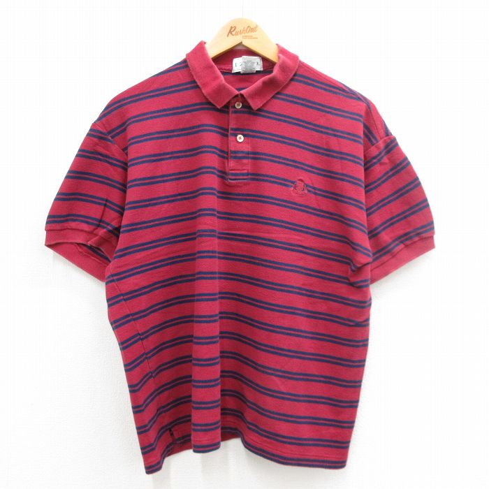 【50%OFF】XL★古着 IZOD 半袖 ブランド ポロ シャツ メンズ 90年代 90s ワンポイントロゴ 鹿の子 コットン 赤他 レッド ボーダー 24jul05 中古 トップス