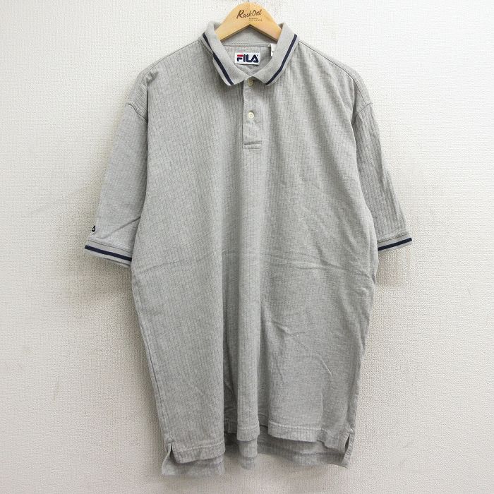 XL★古着 フィラ FILA 半袖 ブランド ポロ シャツ メンズ 大きいサイズ コットン グレー 24jul05 中古 トップス