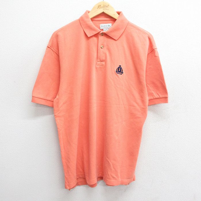 XL★古着 IZOD 半袖 ブランド ポロ シャツ メンズ 90年代 90s ワンポイントロゴ 鹿の子 コットン オレンジ系 24jul10 中古 トップス