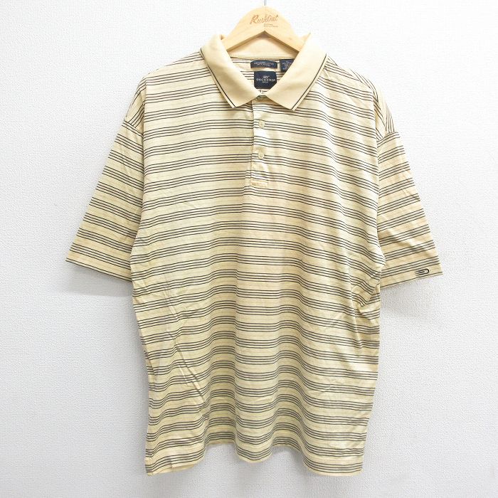 【50%OFF】XL★古着 ドッカーズ ゴルフ 半袖 ブランド ポロ シャツ メンズ ワンポイントロゴ 大きいサイズ コットン 黄 イエロー ボーダー 24jul10 中古 トップス