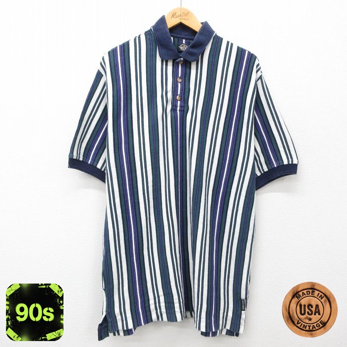 【50%OFF】ドッカーズ 90s 半袖ポロシャツ グリーンストライプ XL | 古着