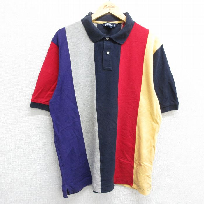 【50%OFF】XL★古着 ランズエンド 半袖 ブランド ポロ シャツ メンズ 90年代 90s 鹿の子 コットン 紺他 ネイビー 24aug03 中古 トップス