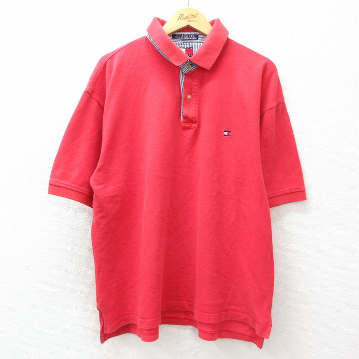 トミーヒルフィガー 90s 半袖ポロシャツ ワンポイントロゴ レッド XL | 古着