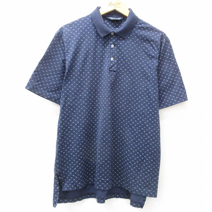 XL★古着 ラルフローレン Ralph Lauren ポロゴルフ 半袖 ブランド ポロ シャツ メンズ 90年代 90s 総柄 コットン 紺他 ネイビー 【spe】 25apr09 中古 トップス