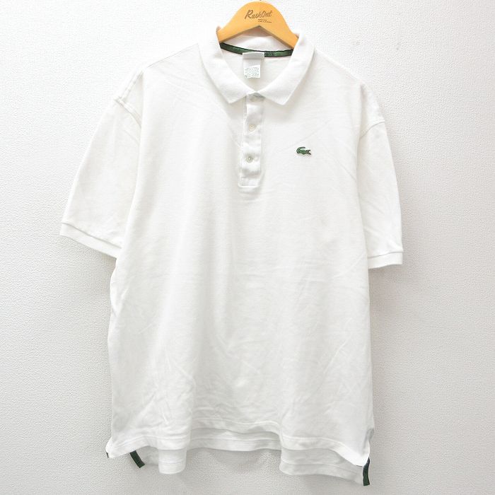 XL★古着 ラコステ LACOSTE 半袖 ブランド ポロ シャツ メンズ 90年代 90s ワンポイントロゴ 大きいサイズ コットン フランス製 白 ホワイト 25apr09 中古 トップス