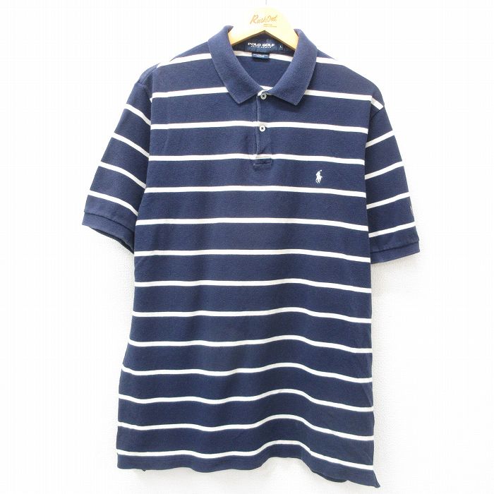 XL★古着 ラルフローレン Ralph Lauren ポロゴルフ 半袖 ブランド ポロ シャツ メンズ 90年代 90s ワンポイントロゴ 鹿の子 大きいサイズ コットン 紺他 ネイビー 25apr09 中古 トップス