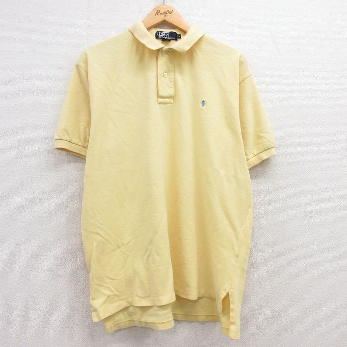 XL★古着 ラルフローレン Ralph Lauren 半袖 ブランド ポロ シャツ メンズ 90年代 90s ワンポイントロゴ 鹿の子 大きいサイズ コットン 黄 イエロー 25apr15 中古 トップス